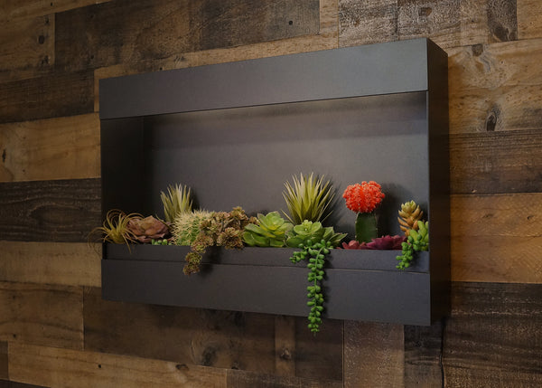 Handmade wall mounted metal succulent planter by Timber & Torch.